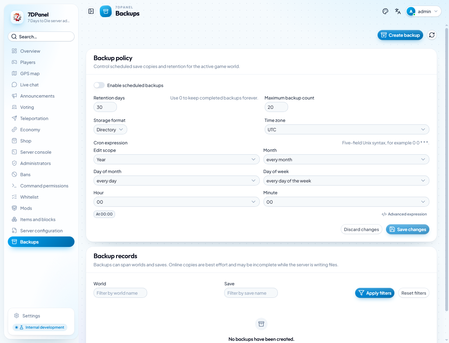 English backup policy and records page
