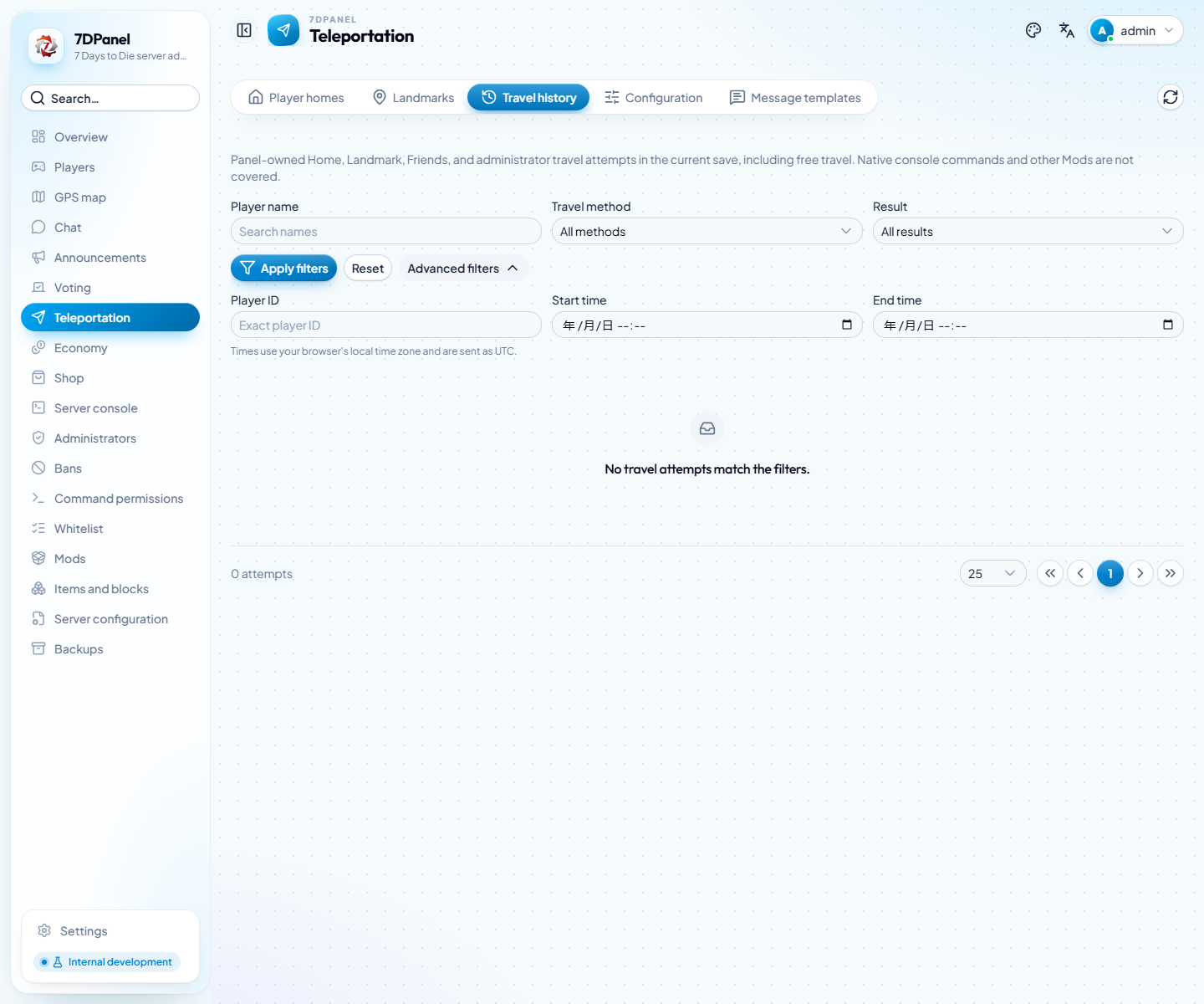 English travel history with advanced filters expanded